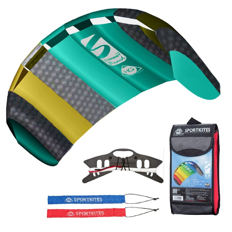 HQ Symphony Beach III 1.3 Stunt Kite, Aqua, Dual Line Foil Sport Kite - Image 1